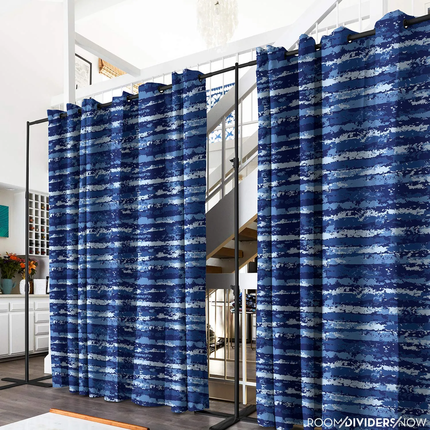 Room Divider Curtain, 8ft Tall X 10ft Wide (Blue Stripe)