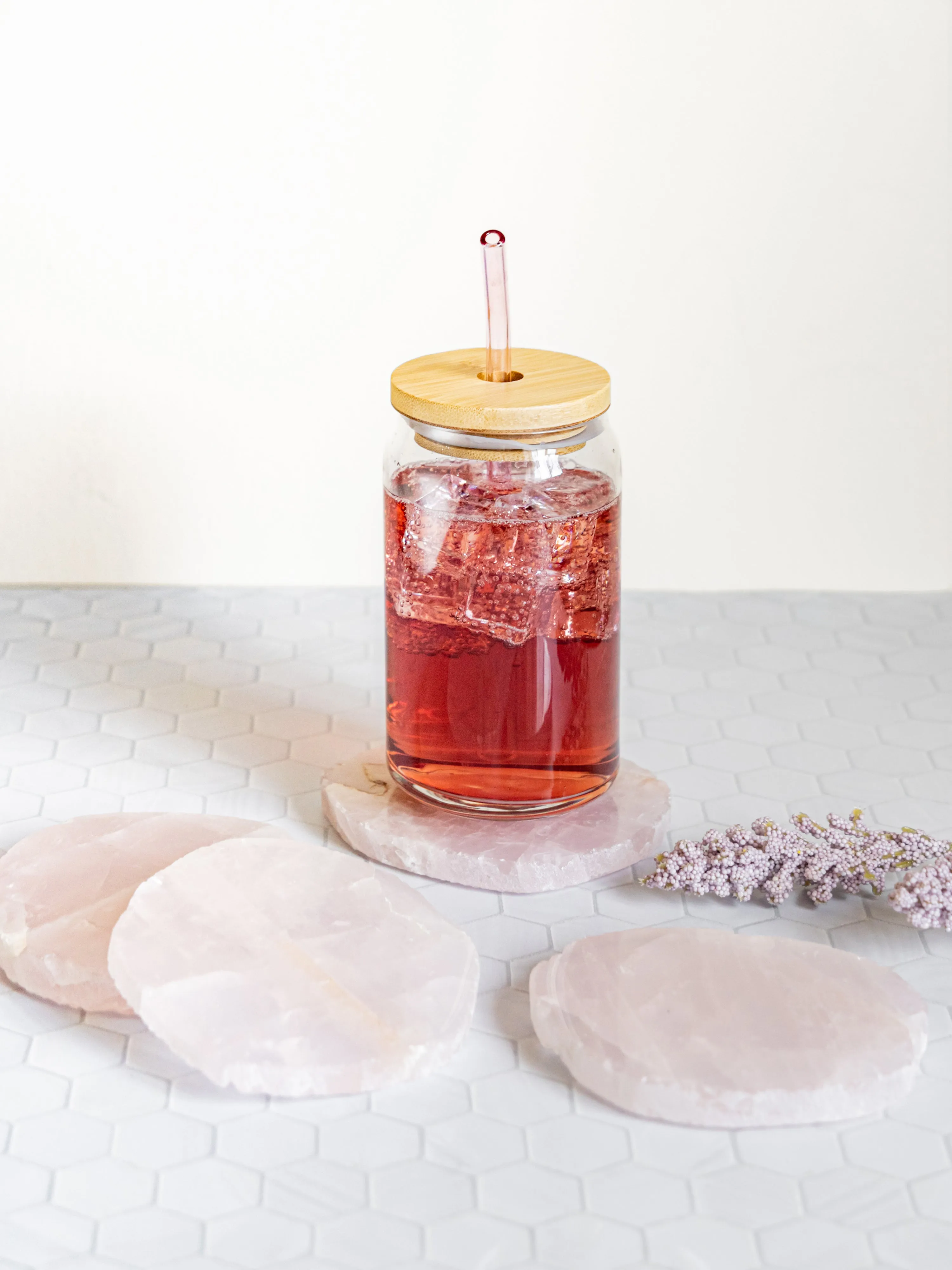 Rose Quartz Coasters with Natural Trim, Set of 4