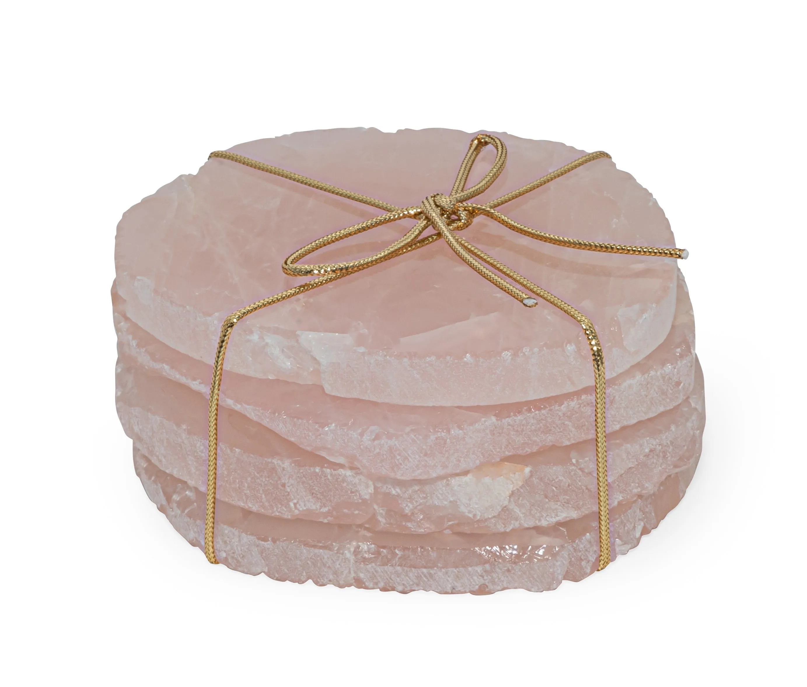 Rose Quartz Coasters with Natural Trim, Set of 4