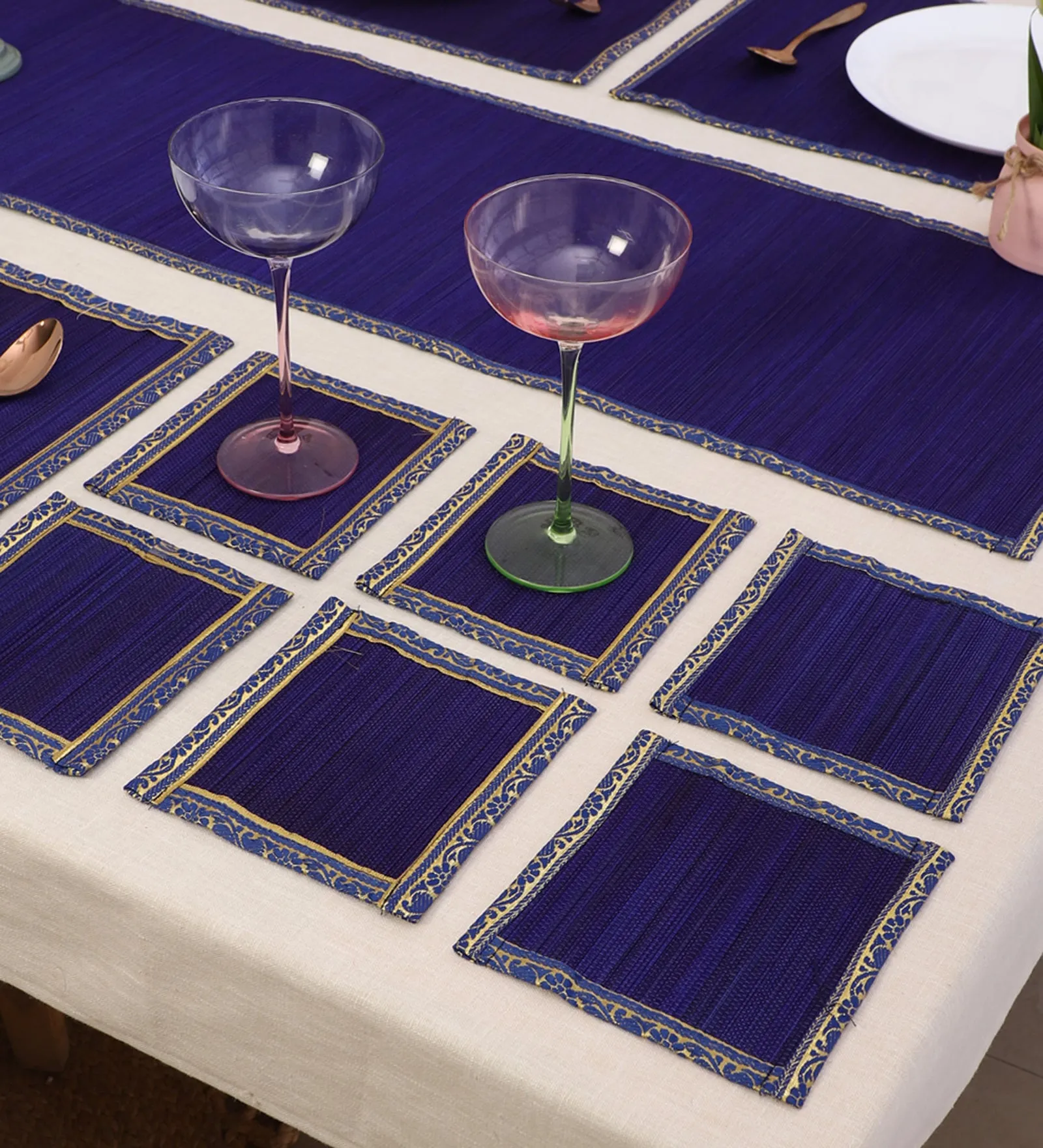 SILPAKARMAN Bamboo Dining Mats - Purple  (Set of 13)