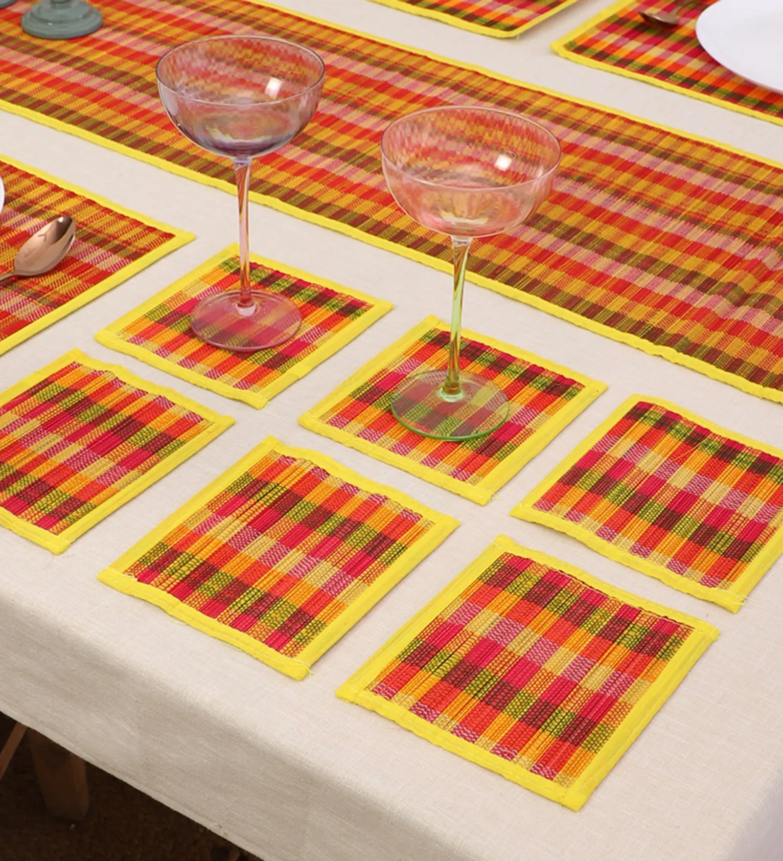 SILPAKARMAN Bamboo Dining Mats - Yellow (Set of 13)