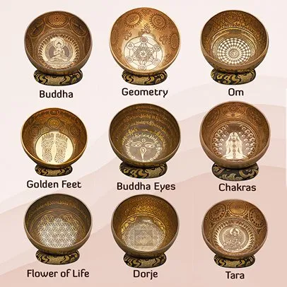 Singing Bowls Handmade Etched- Flower of Life- 9inches