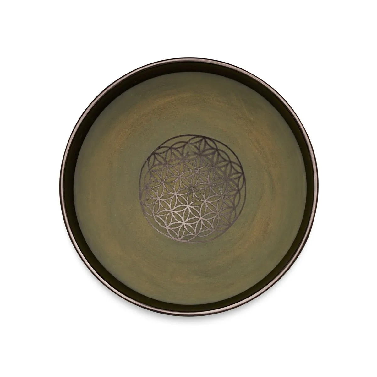 Singing Bowls- Rustic- Flower of Life- Olive Green- 8inches