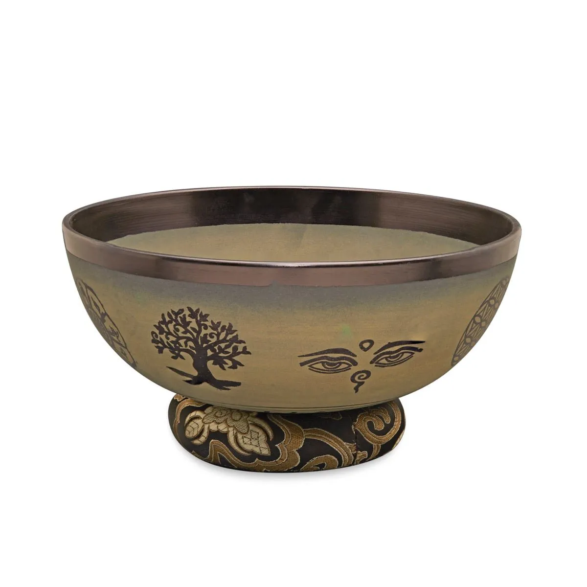 Singing Bowls- Rustic- Flower of Life- Olive Green- 8inches