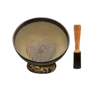 Singing Bowls- Rustic- Flower of Life- Olive Green- 8inches