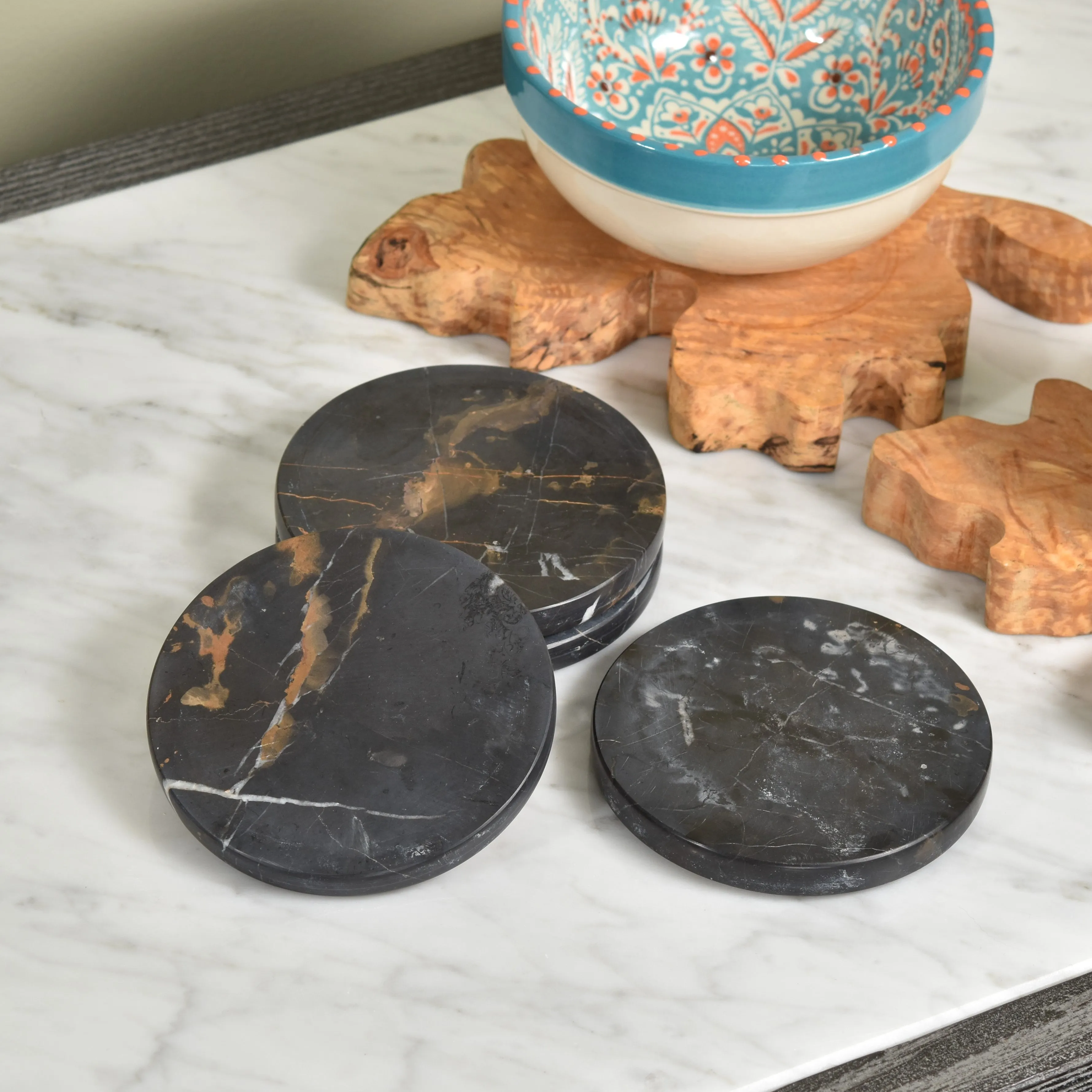 Solid Marble Coasters - Golden & Black