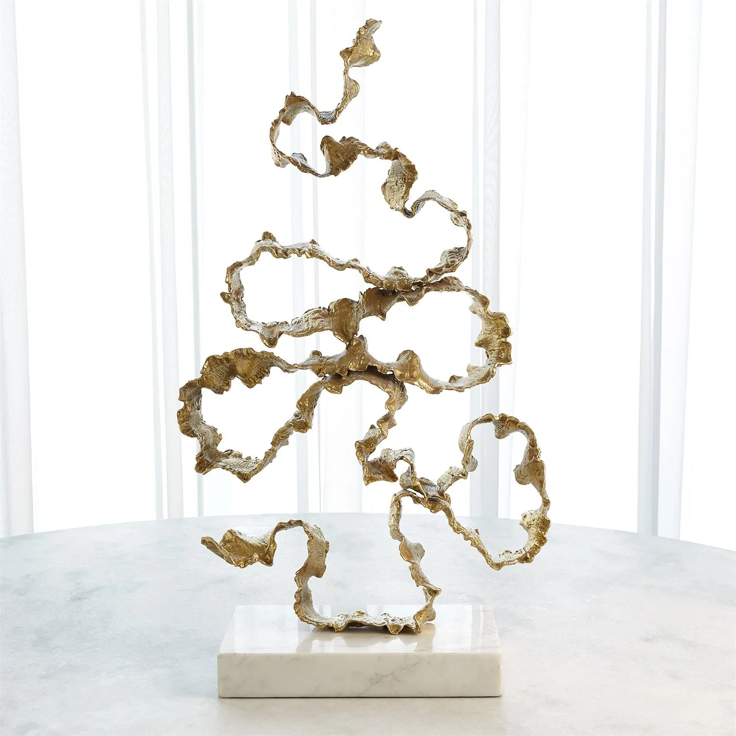 SQUIGGLES SCULPTURE, BRASS W/ WHITE MARBLE