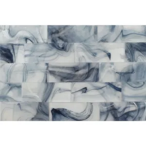 Stratus Glass White on Blue, 3" x 9" - Glass Tile