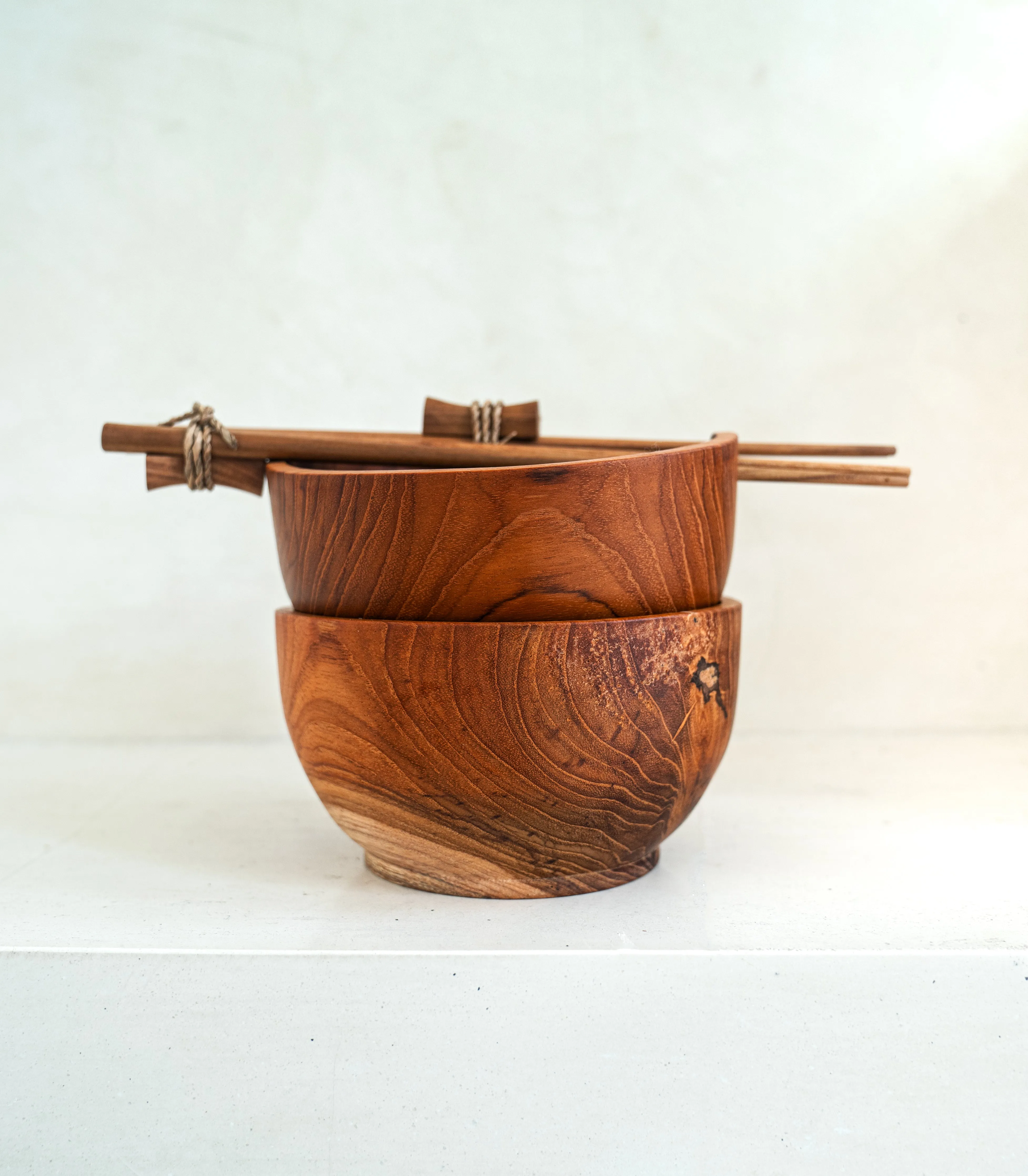 Teak Ramen Bowl with Chopsticks