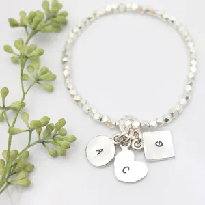 Three Fine Silver Charm STRETCH Bracelet