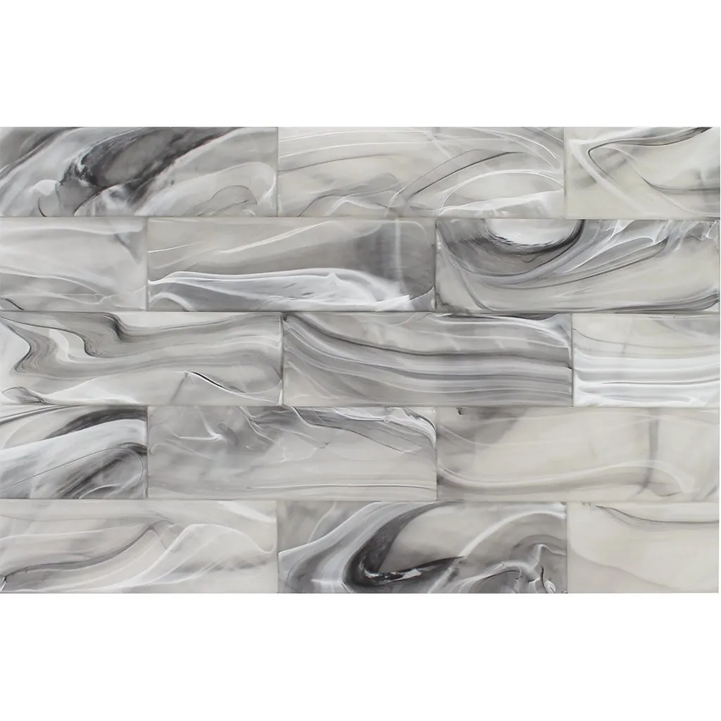 Thunder Glass White on Black, 3" x 9" - Glass Tile