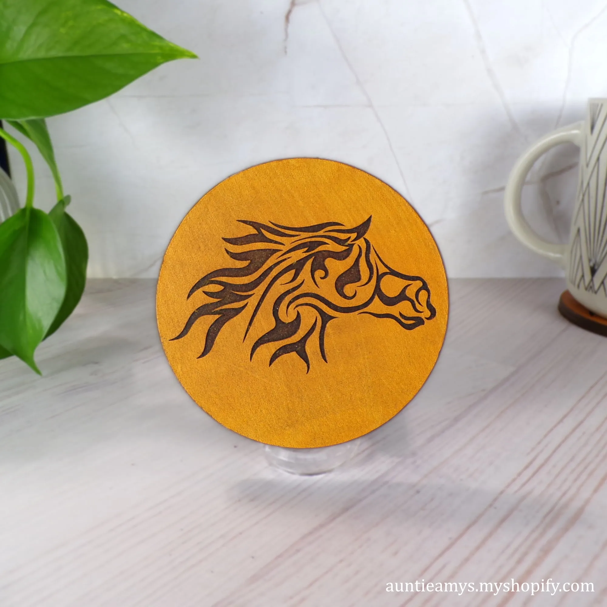 Tribal Horse Head - Leather Coaster