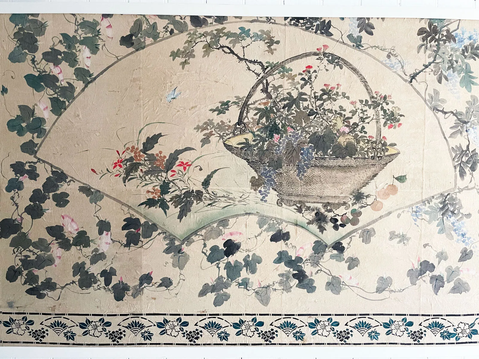 Two Large Early 20th C Chinoiserie Painted Panels - Panel 1