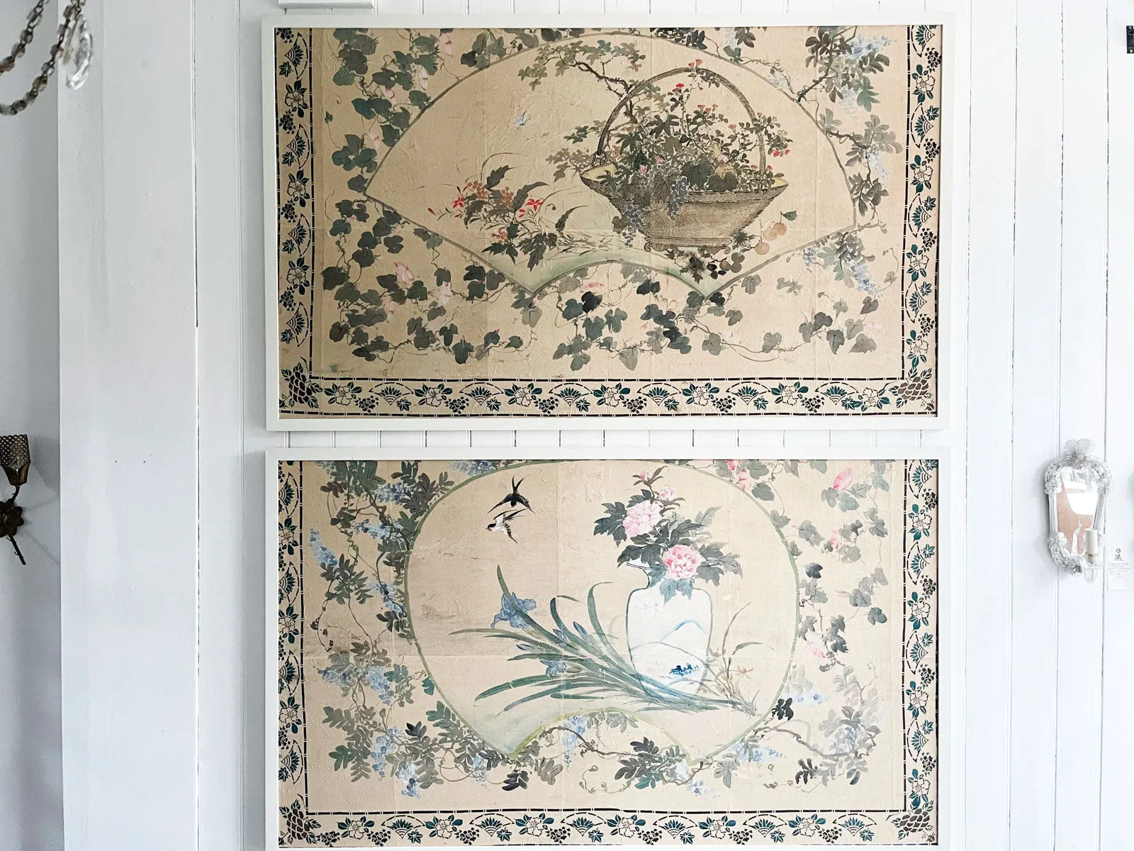 Two Large Early 20th C Chinoiserie Painted Panels - Panel 1