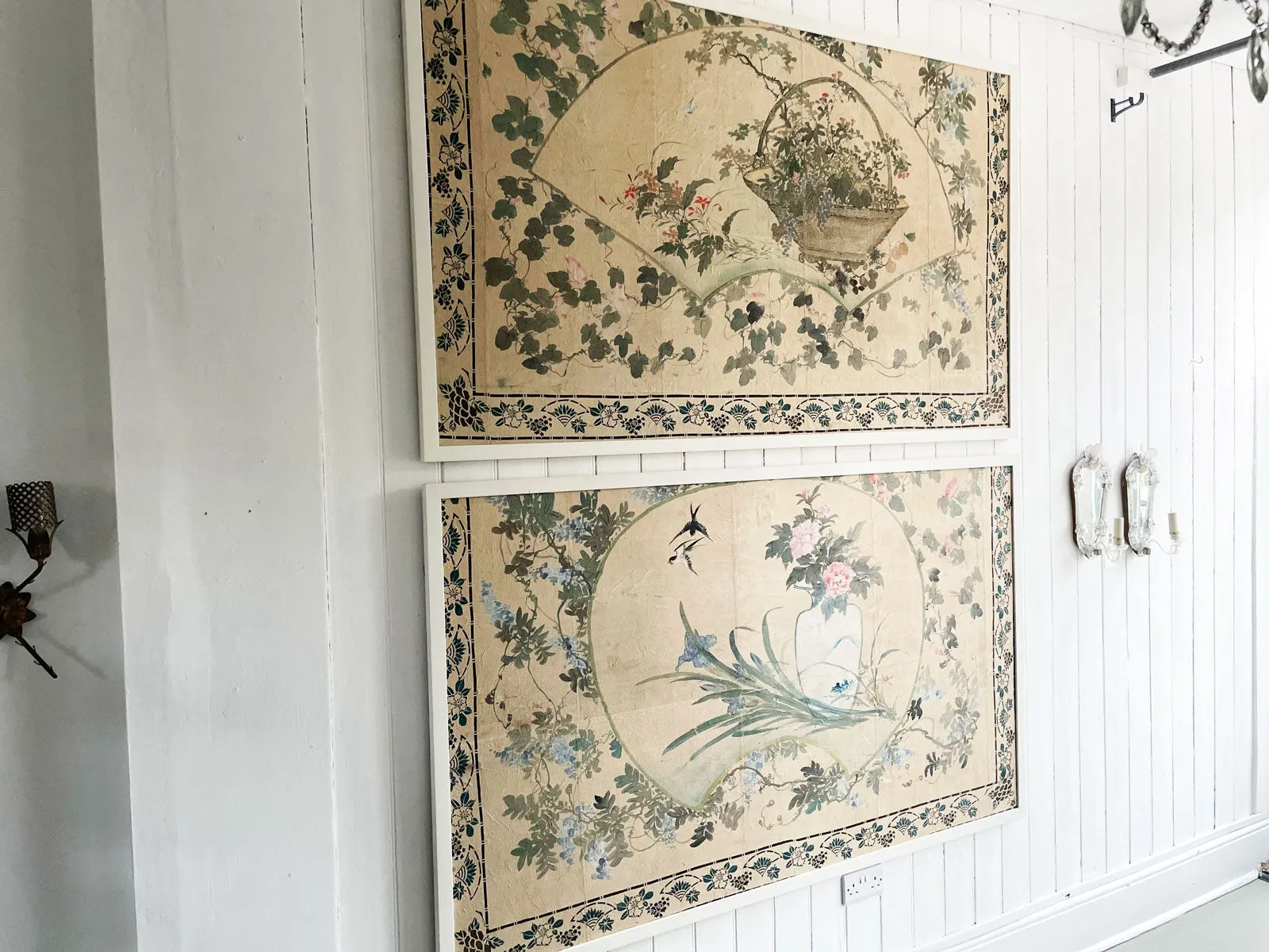 Two Large Early 20th C Chinoiserie Painted Panels - Panel 1