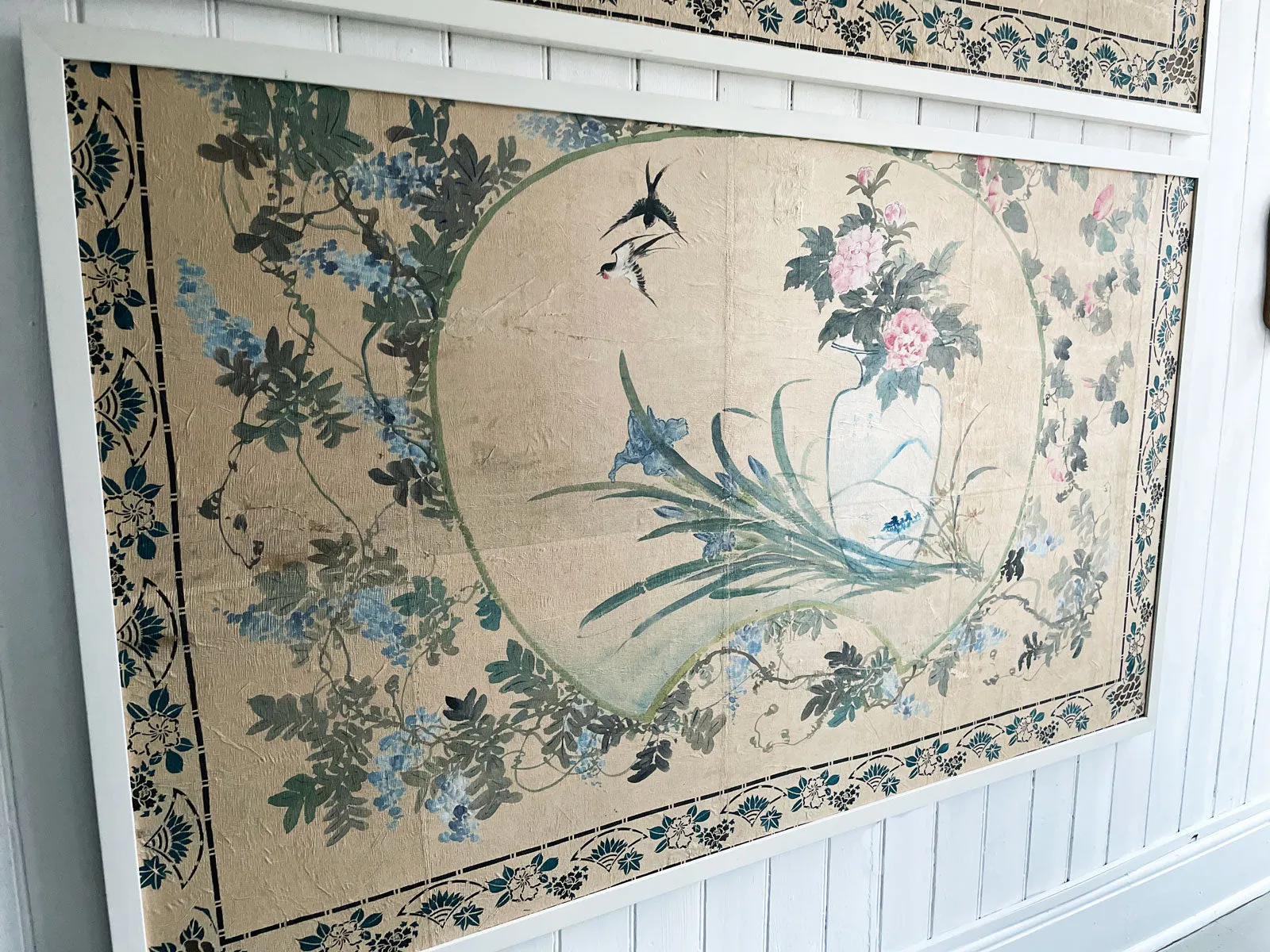 Two Large Early 20th C Chinoiserie Painted Panels - Panel 2