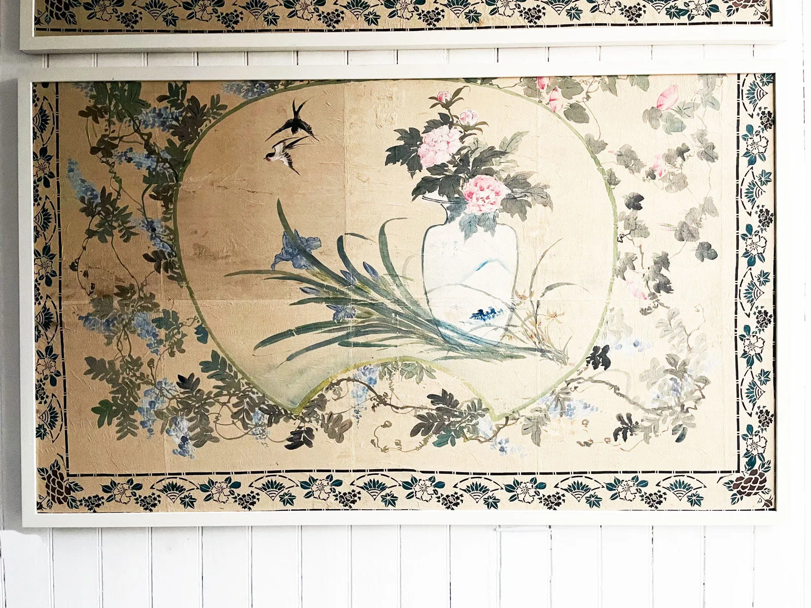 Two Large Early 20th C Chinoiserie Painted Panels - Panel 2