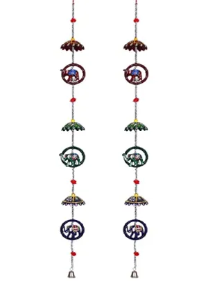 Urbane Home Umbrella Shape Door Hanging Windchimes Pairs |3 Paper Mache & 3 Elephants For Home Decoration (Multicolor)