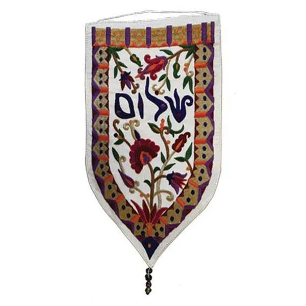 Wall Hanging - Special Shape - Large Shalom Hebrew white