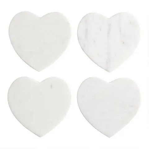 White Marble Heart Coasters