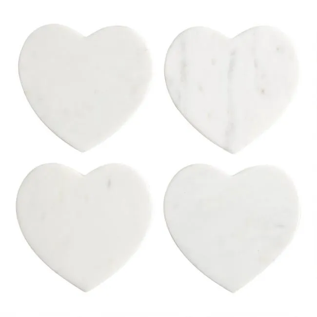 White Marble Heart Coasters